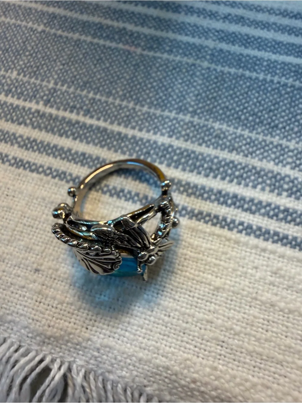 Jeweled DragonFly Ring Silver Band Blue Color Cubic Zirconia Insect Women’s 6